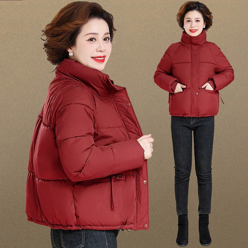 小个子妈妈冬装棉服外套短款洋气中老年女装秋冬加厚棉袄大码棉衣