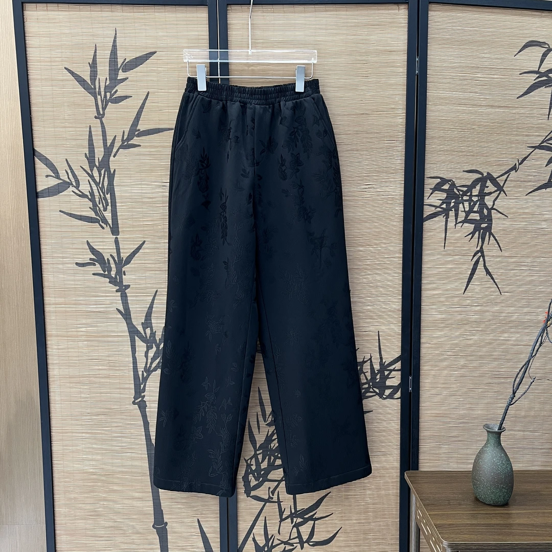 YUEZHE 新中式刺绣百搭加绒长裤2024冬季新款国风宽松休闲直筒裤