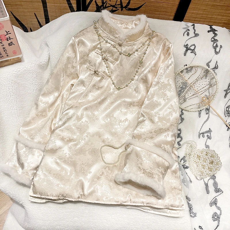 YUEZHE 新中式国风白鸭绒羽绒服国风上衣气质长袖复古加厚中国风