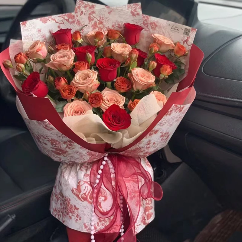 欧式复古印花牛皮纸纸花艺花束玫瑰包花纸礼品包装材料鲜花包装纸