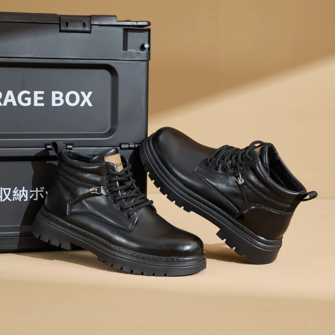 康龙2025秋季马丁靴男款黑色复古机车工装靴高帮英伦风通勤靴男士