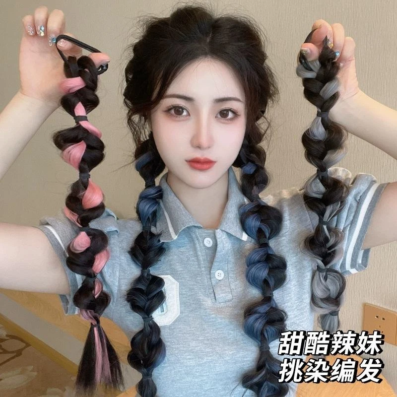 挑染泡泡辫假发辫子拳击辫时尚灯笼辫双假马尾网红辣妹泡泡麻花辫