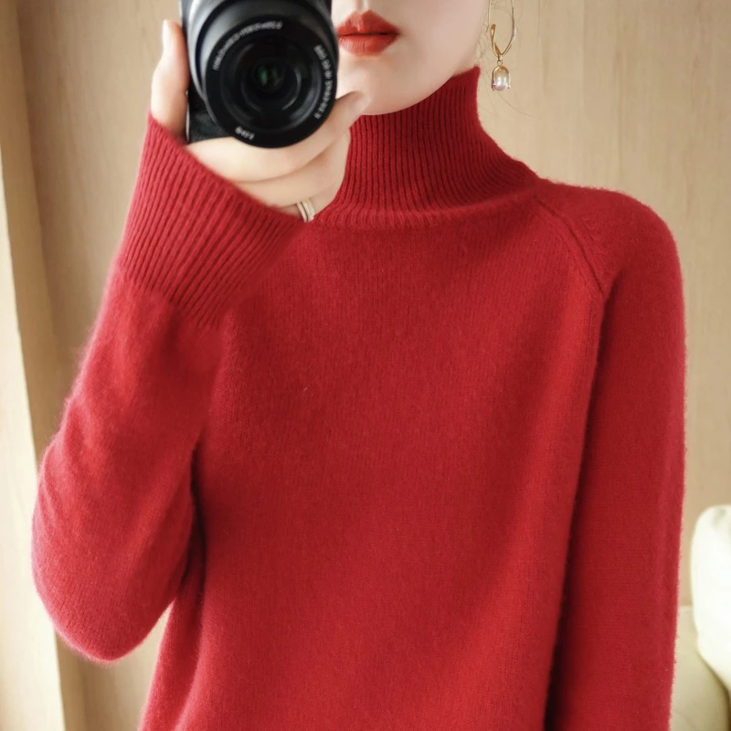 秋冬新款高领针织衫厚款显瘦百搭毛衣女宽松打底衫长袖上衣内搭