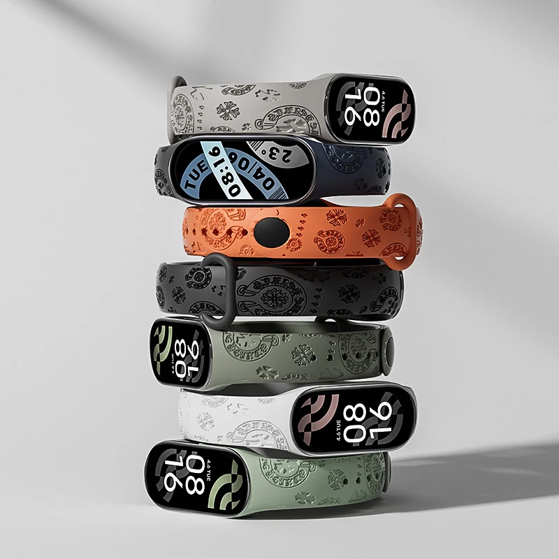 适用小米手环7/6/5表带NFC版米手环4/3运动硅胶替换带复古图案NFC