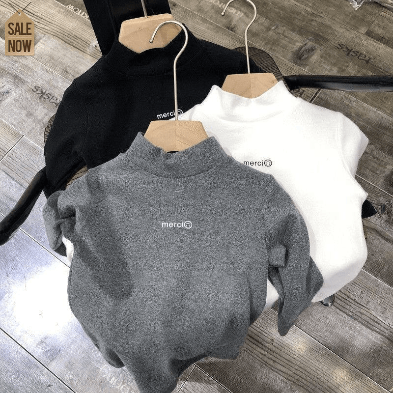 新款儿童德绒打底衫2023秋冬新款男女中童半高领保暖内搭上衣