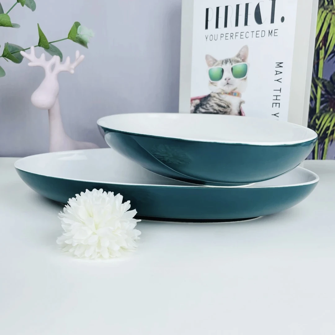 【铭策优品】祖母绿家用创意简约32厘米鱼盘2支装釉下彩