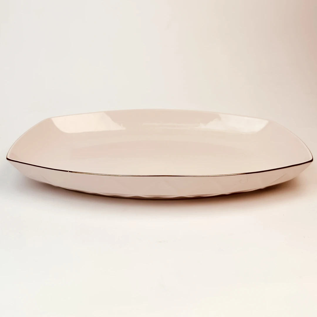 【铭策优品】粉百合钻石32厘米家用简约创意人工描金的2只装鱼盘