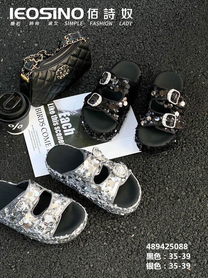 489425088佰诗奴凉拖夏款网红厚底ins潮外穿时尚百搭闪亮鞋