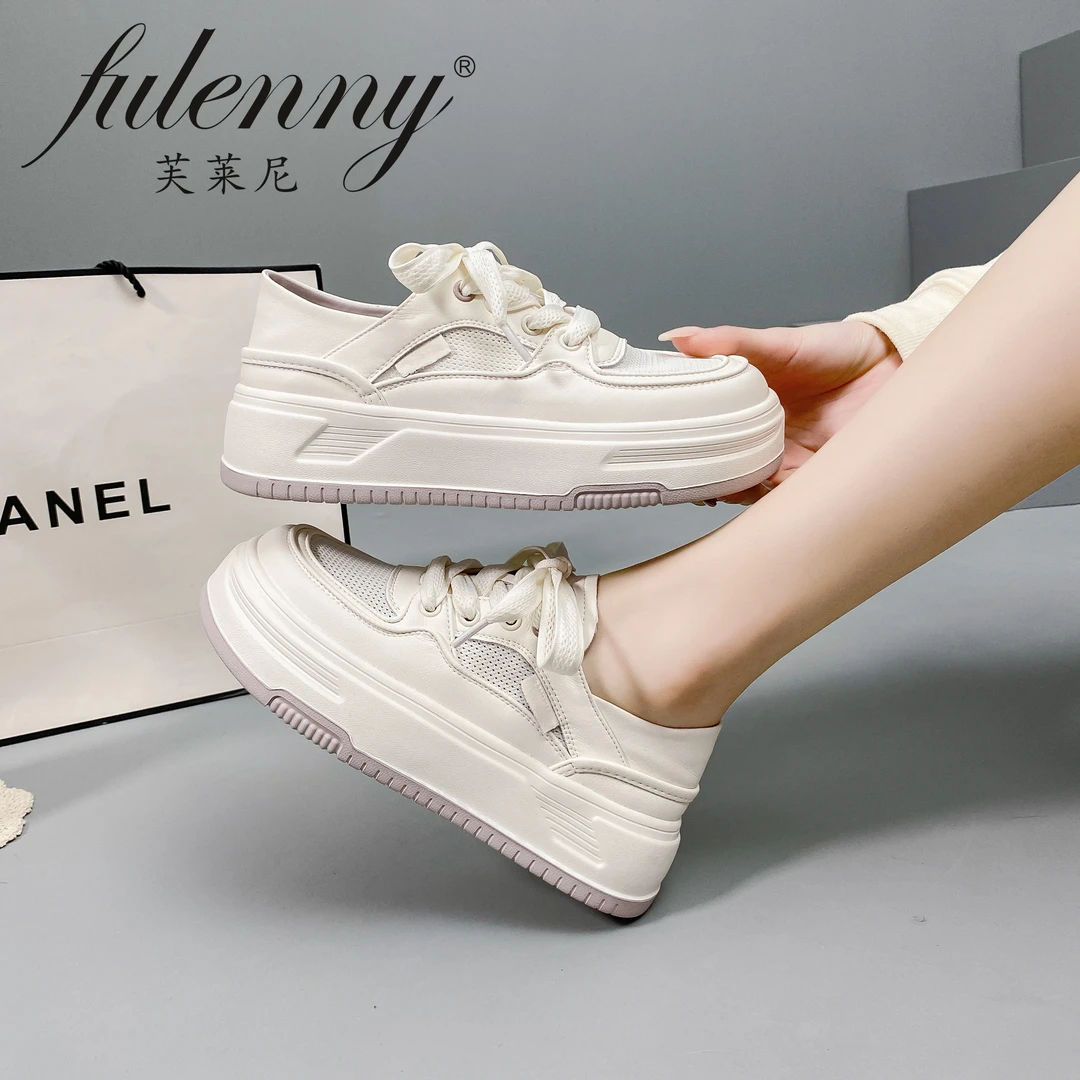 418444103芙莱尼厚底真皮网面小白鞋女2024夏季新款舒适