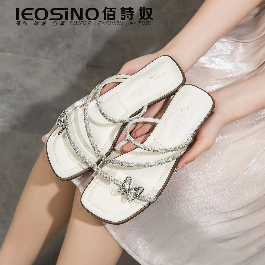 583415085佰诗奴透明一字带凉鞋女2024新款细跟水钻蝴蝶时尚跟鞋