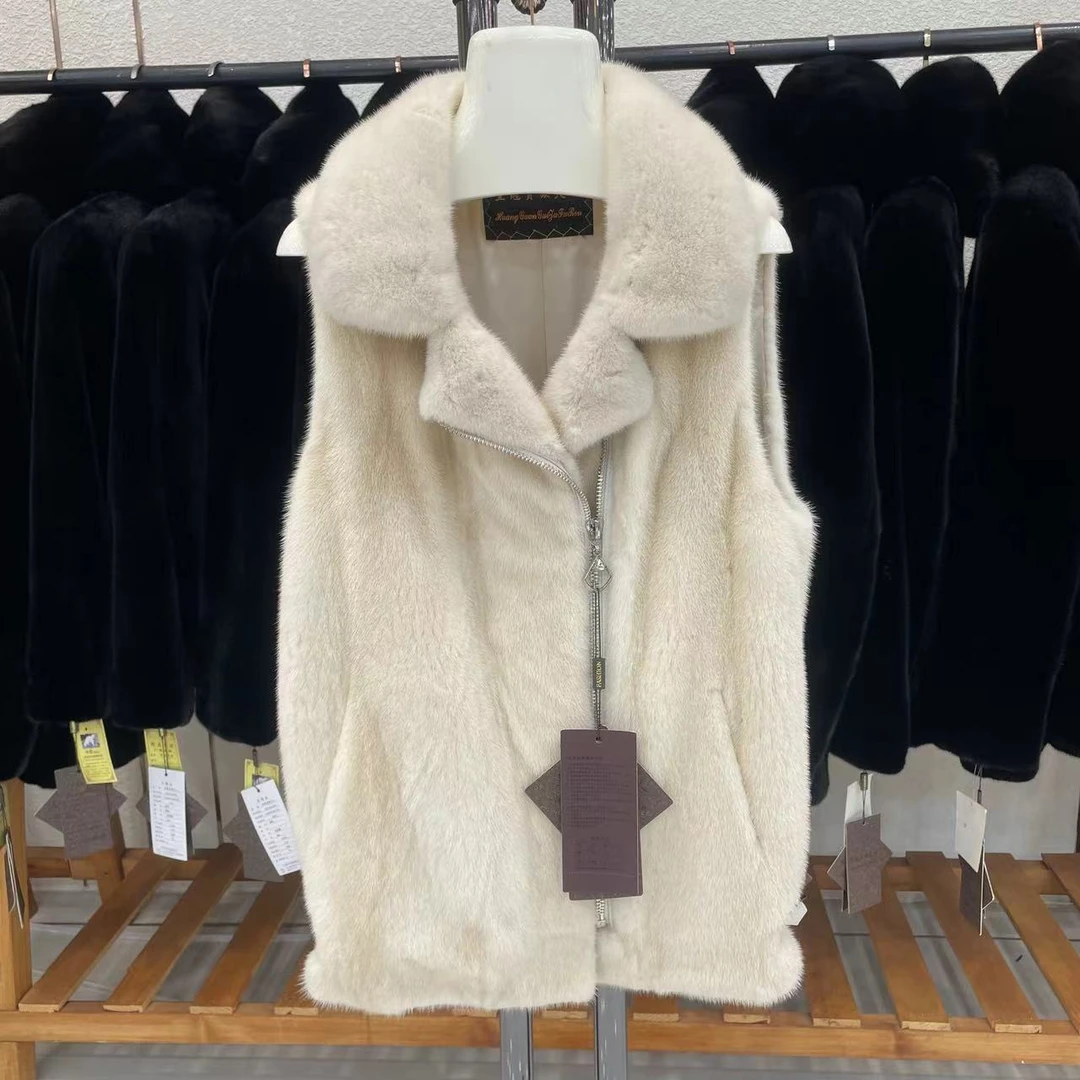 98号 进口天鹅绒珍珠白领版女款马甲貂大衣