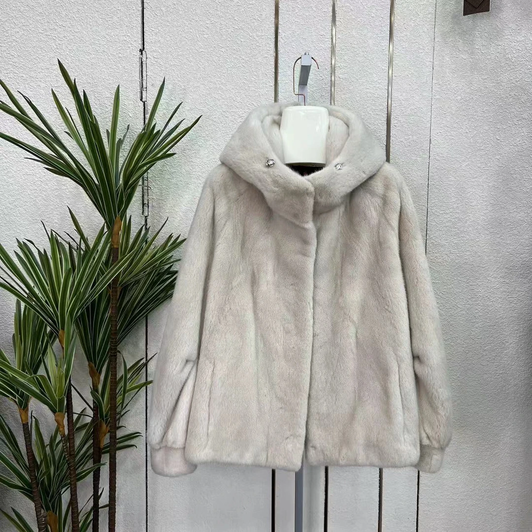 19号 进口天鹅绒防风帽极简风收边款貂大衣 2081