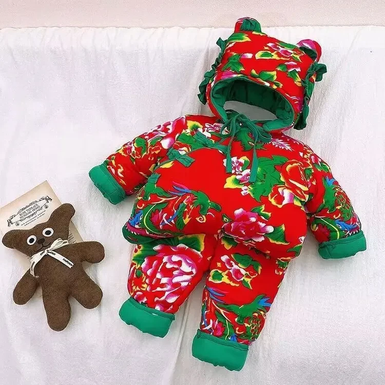 宝宝冬季棉衣儿童棉服冬装新款 洋气套装保暖加厚东北大花棉袄 DH