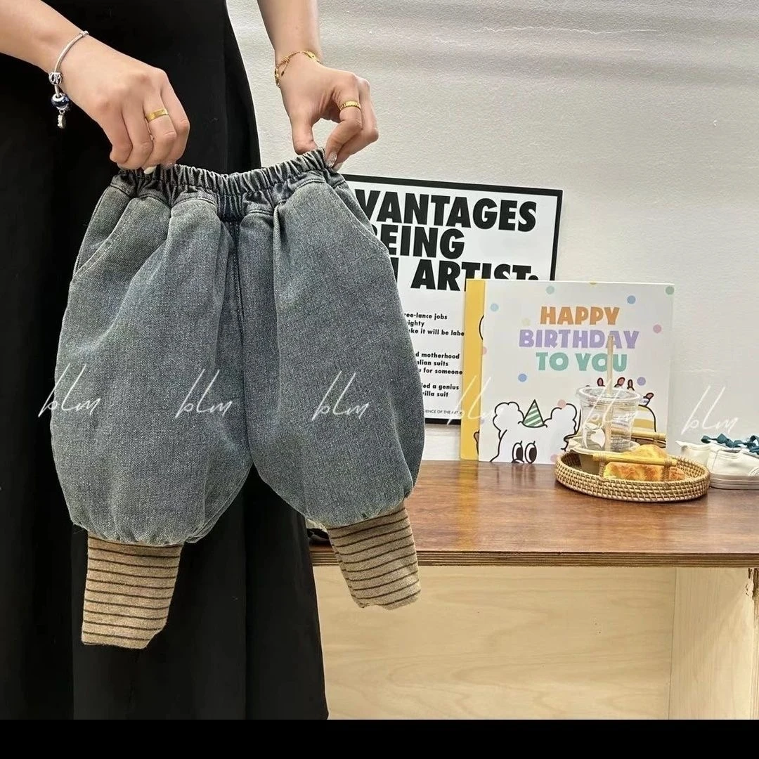 男童棉裤冬加厚儿童三层夹棉牛仔裤潮童宝宝加绒裤子一条过冬 XKL