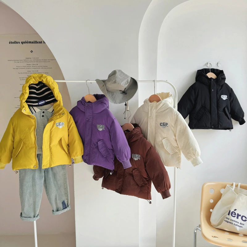 【Hi】儿童羽绒服2023新款男女童纯色连帽乌龟壳外套白鸭绒TLK