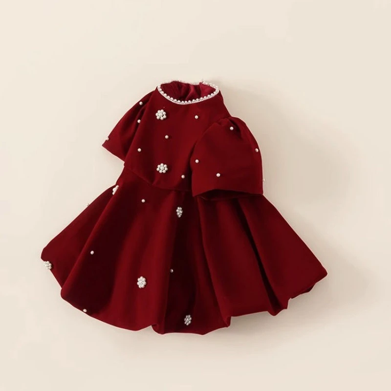 秋冬新款拜年服韩版女童中小美公主裙洋气女宝宝女孩周岁礼服女YY