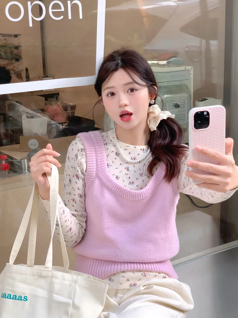 粉色针织马甲女2025早春新款小个子韩系设计感小众叠穿背心上衣