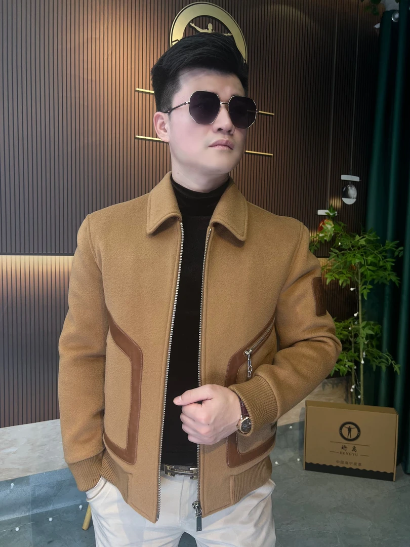 【珩禹男装】2024海宁秋冬男士商务真皮羊毛尼鹅绒夹克外套ZQ8801