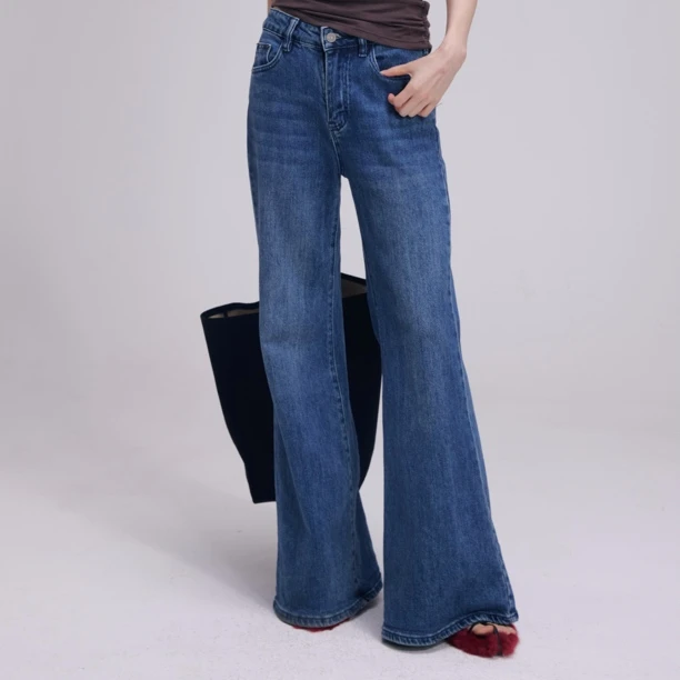 Annnmu安木贝格&小贤专属 港式复古简约阔腿喇叭裤牛仔裤