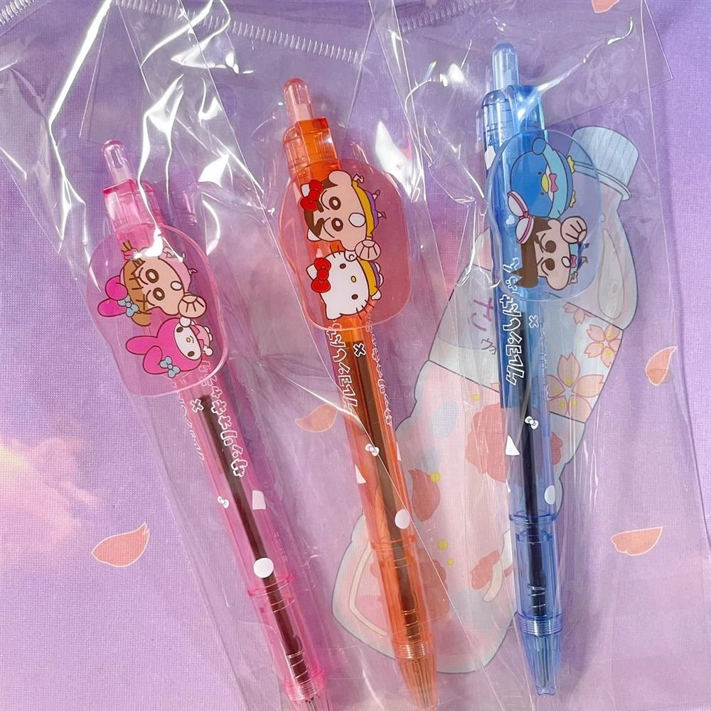 可爱日本联名sunstar透明黑色三丽鸥中油笔新款现货笔蜡笔小新夹