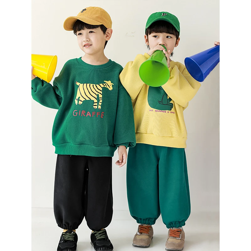 幼悠男童加绒保暖字母印花休闲裤儿童冬季大口袋纯色长裤潮GN2963