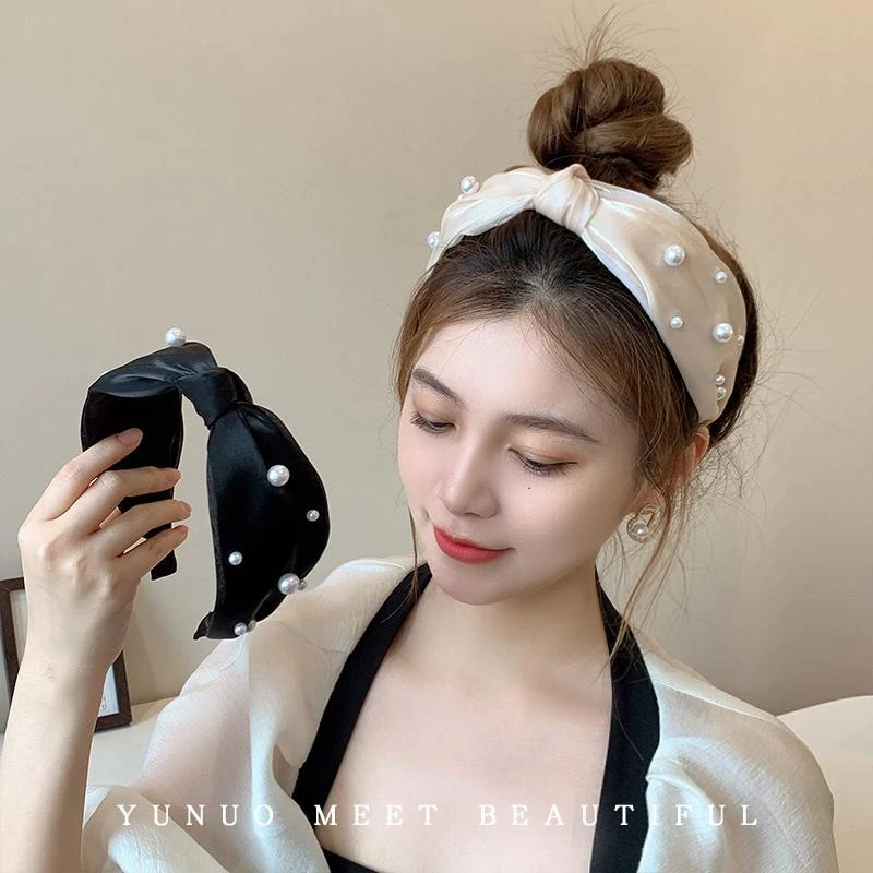 韩国网纱珍珠发箍网红爆款女宽边压发卡赫本风头饰百搭洗脸头箍 I