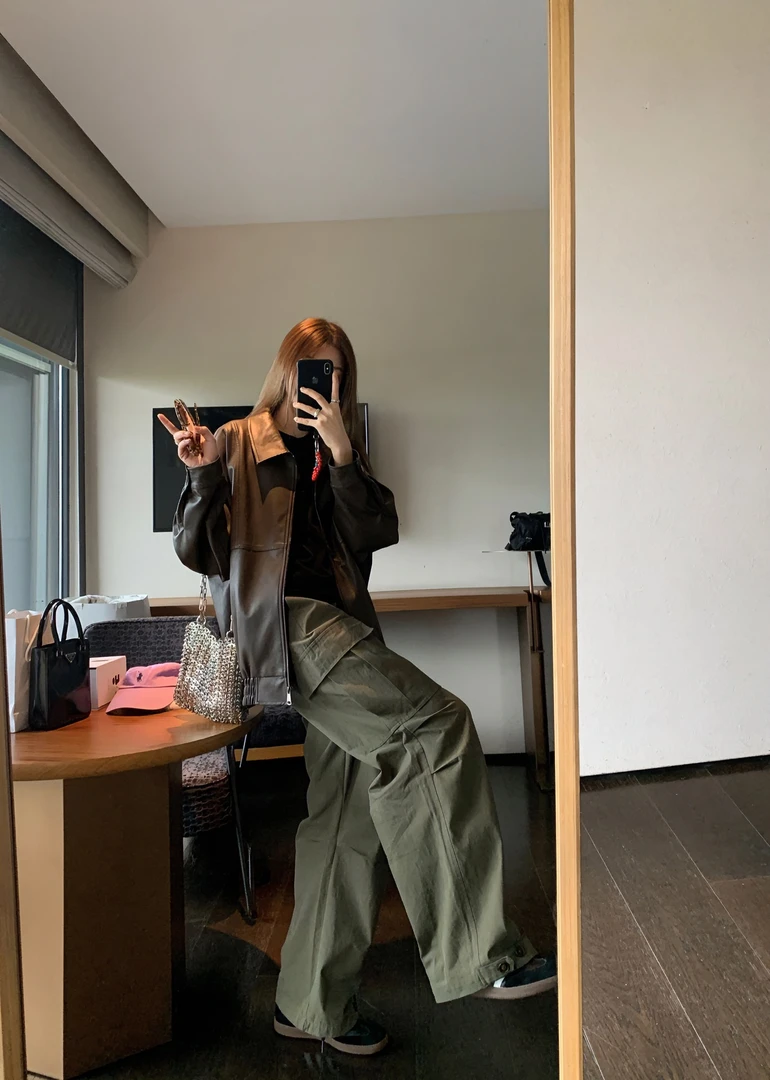 春季韩版ins街头休闲口袋工装宽松阔腿休闲裤