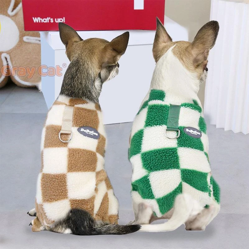 ++吉娃娃专用小狗狗衣服带牵引绳环秋冬季冬天四脚绒衣小体犬幼犬