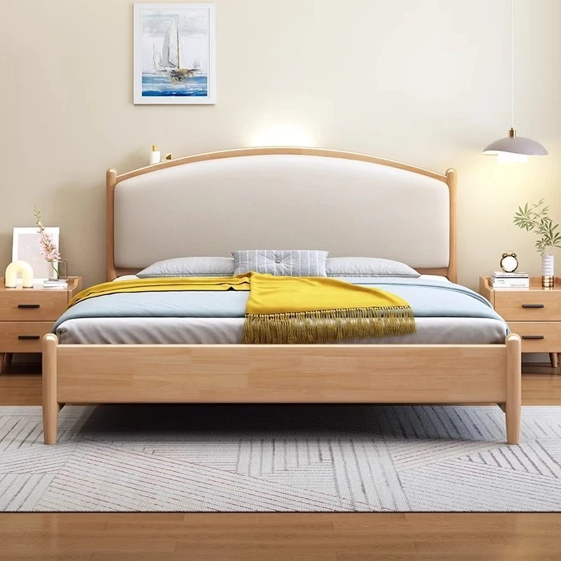 北欧软靠实木床1.5m小户型民宿卧室1.8m双人床上加宽原木色网红床