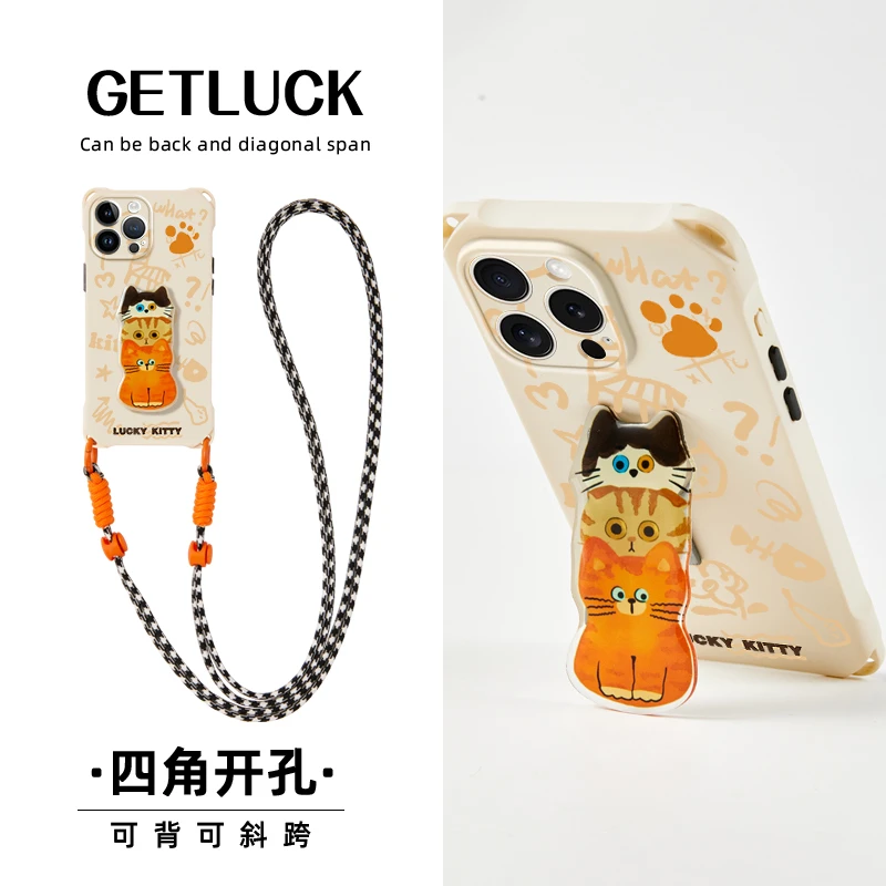适用适用于11叠猫支架oppo挂绳vivo苹果15手机壳14/12斜跨Xsmax小