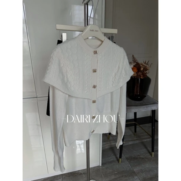 DAIRI  ZHOU▪️沉默的孤单   100羊毛斗篷披肩针织开衫单排扣简约