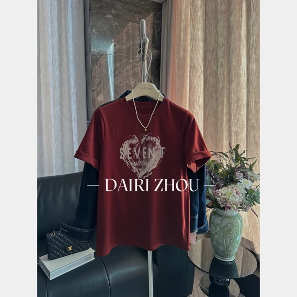 DAIRI  ZHOU▪️热浪沙漠   23醋酸65长绒棉印花字母红色T恤简约圆