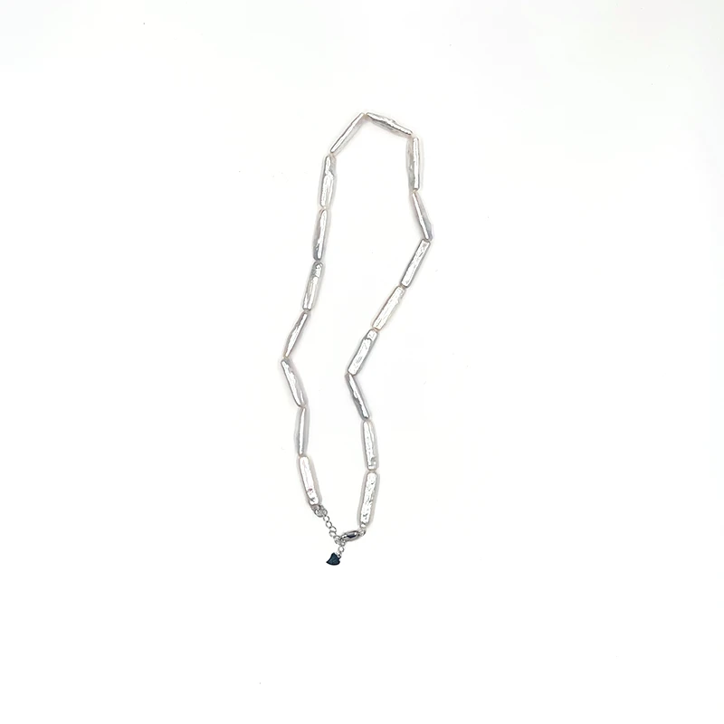 淡水珍珠巴洛克个性时尚小银条项链白色S925银