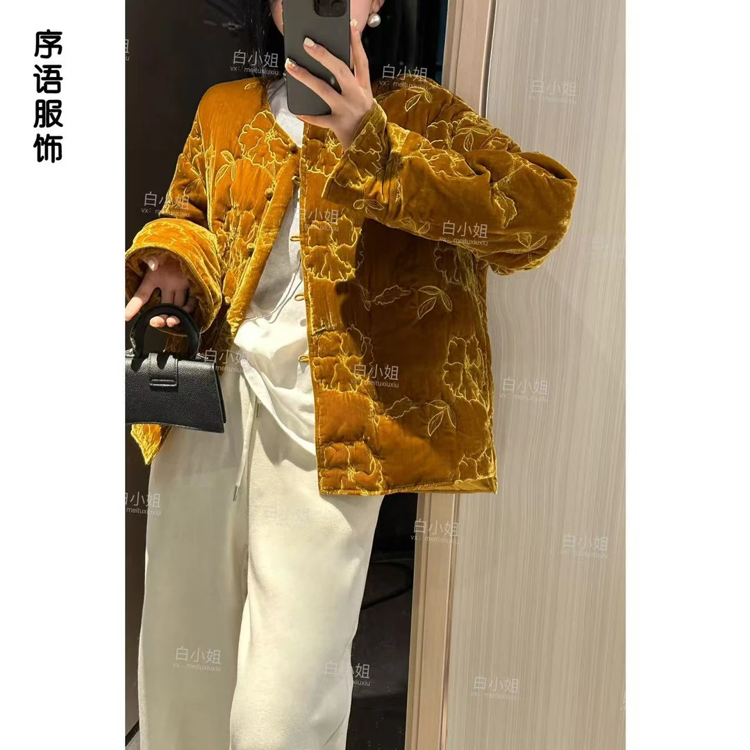 【碧莲幽梦】24冬新中式复古刺绣雕花设计保暖宽松棉衣棉外套女5208