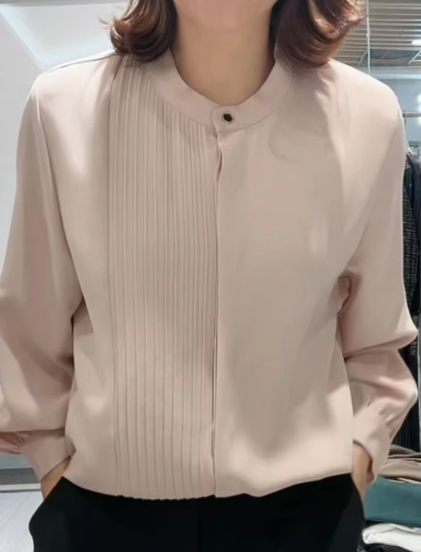 韩国正品长袖衬衫女立领设计感小众上衣