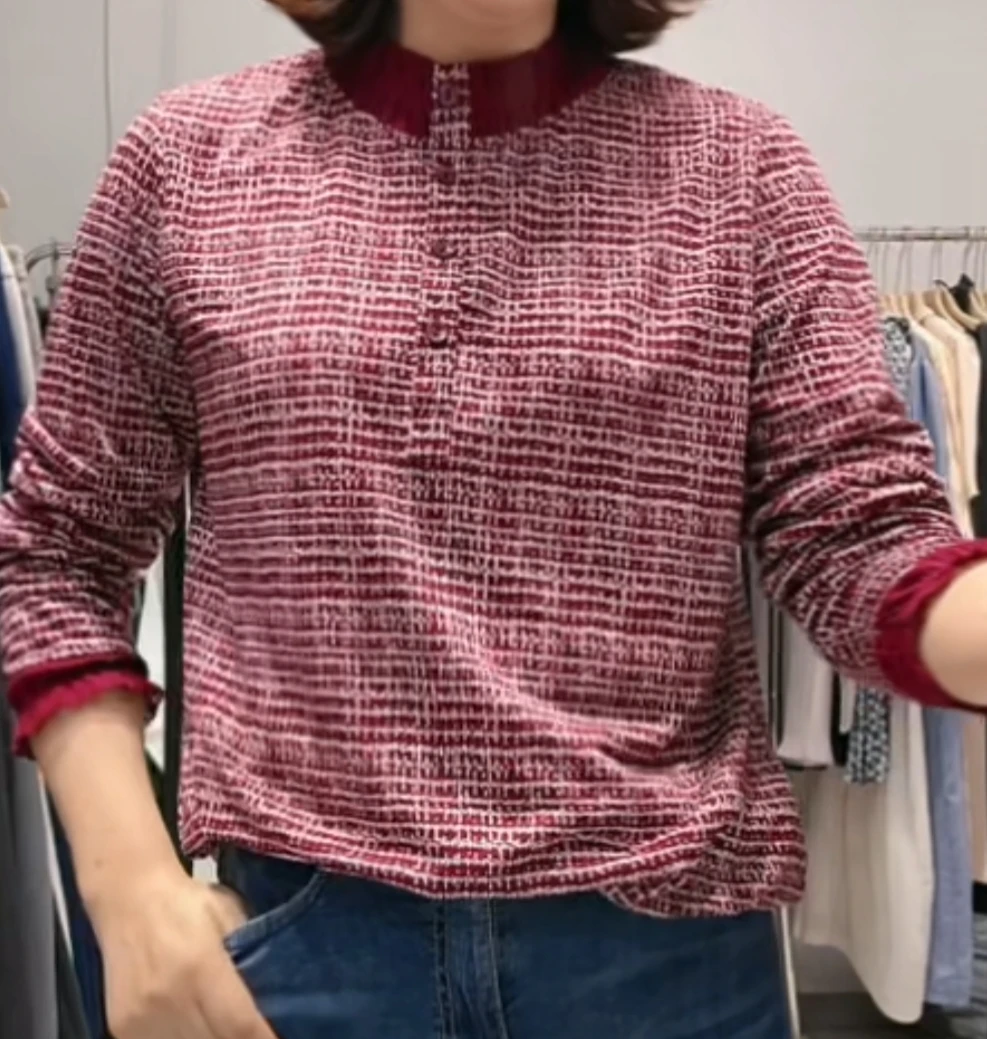 韩国大码显廋显气质弹力休闲长袖衫