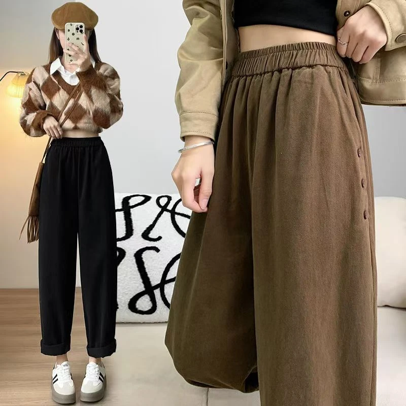 日系文艺风小脚老爹裤女秋季新款复古工装裤休闲哈伦九分裤萝卜裤