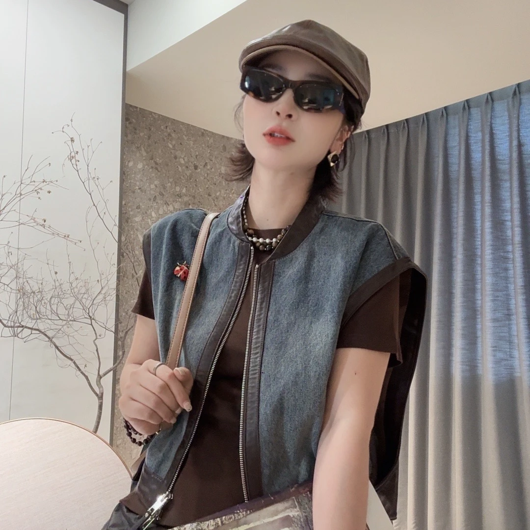 FANYE 2024早秋设计款镂空拉链皮马夹86086