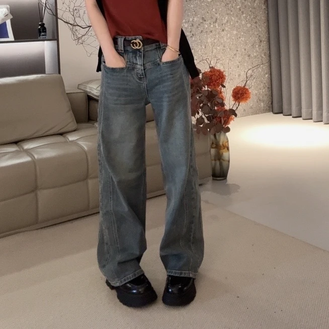 FANYE  2024早秋新款百搭休闲设计感小阔腿牛仔裤AK10