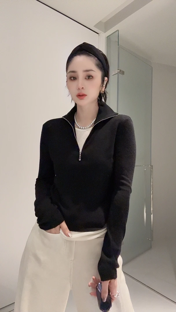 FANYE 2024冬季新款设计感百搭拉链套头假两件针织衫 24875