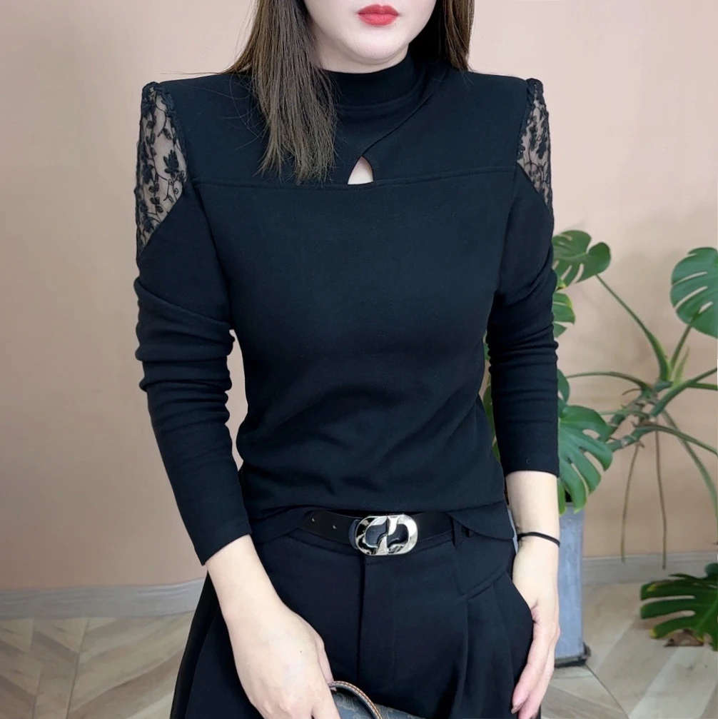 2024冬季新品时尚百搭修身显瘦加绒加厚双面绒打底女士上衣7745