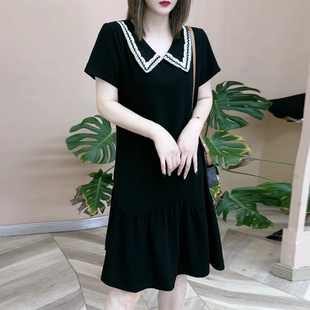 2024秋季新品时尚韩版纯色休闲减龄运动荷叶领连衣裙显瘦款裙7448