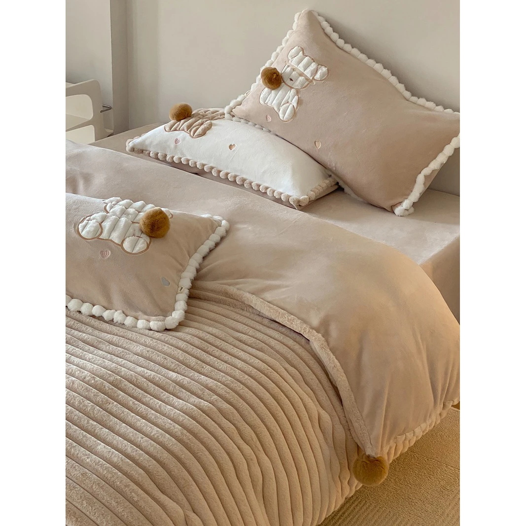 冬季不冷兔兔绒四件套双面绒加厚保暖床单被套卡通可爱床品三件套