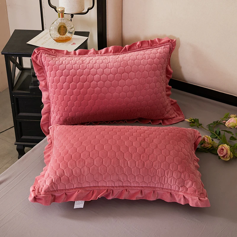 水晶绒枕套加厚夹棉一对装保暖绒枕头套枕巾短毛绒暖绒单只装秋冬