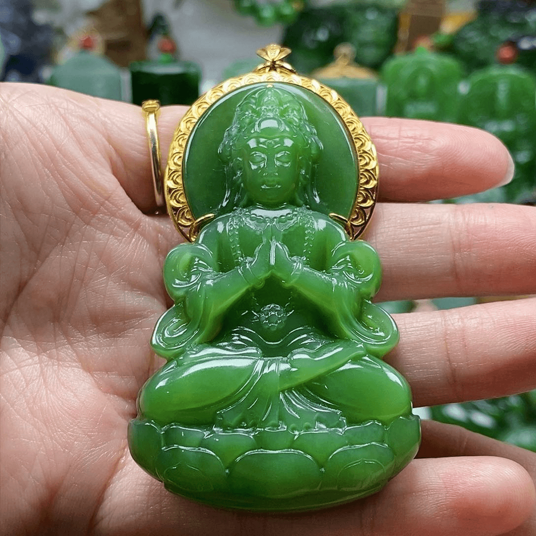 和田玉（糖玉）颈饰18K金镶嵌