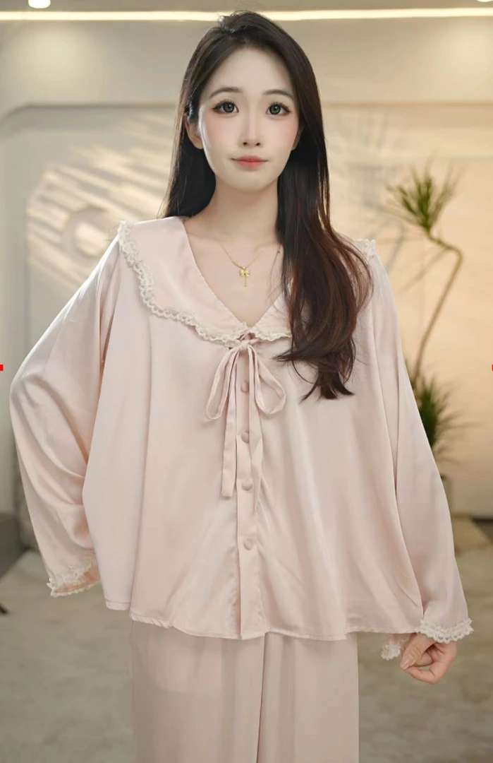 VINEEMAN【冰川粉】睡衣女套装春秋季长袖新款居家少女家居服