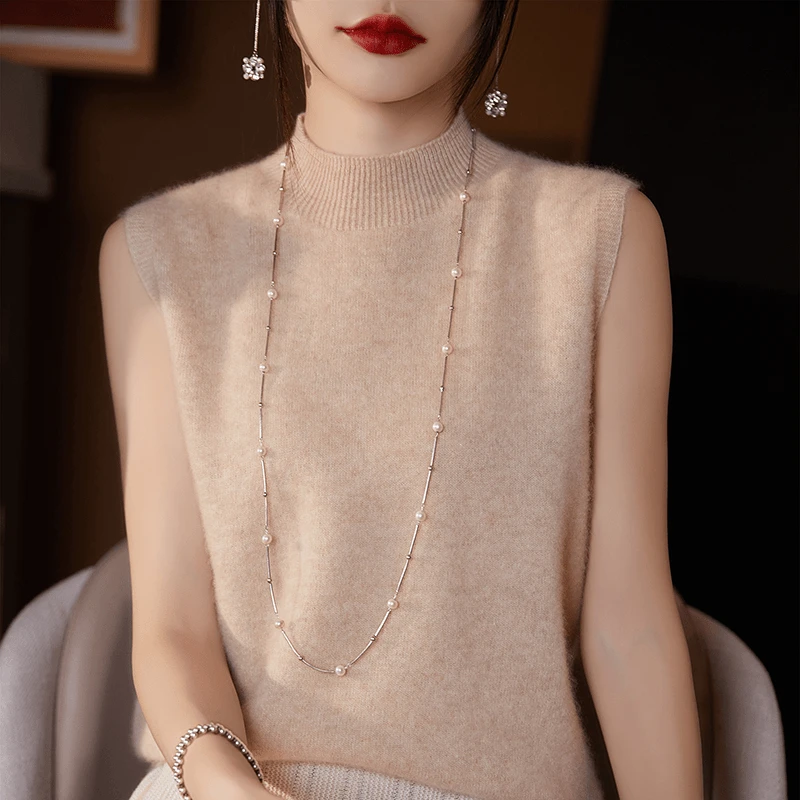 【一线成衣】100%纯羊毛背心半高领无袖内搭打底衫宽松气质纯色