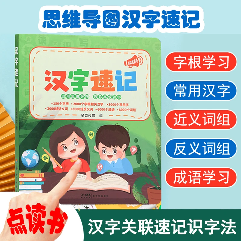 【汉字速记点读书】思维导图常用字根学习近义词反义词成语识字点读