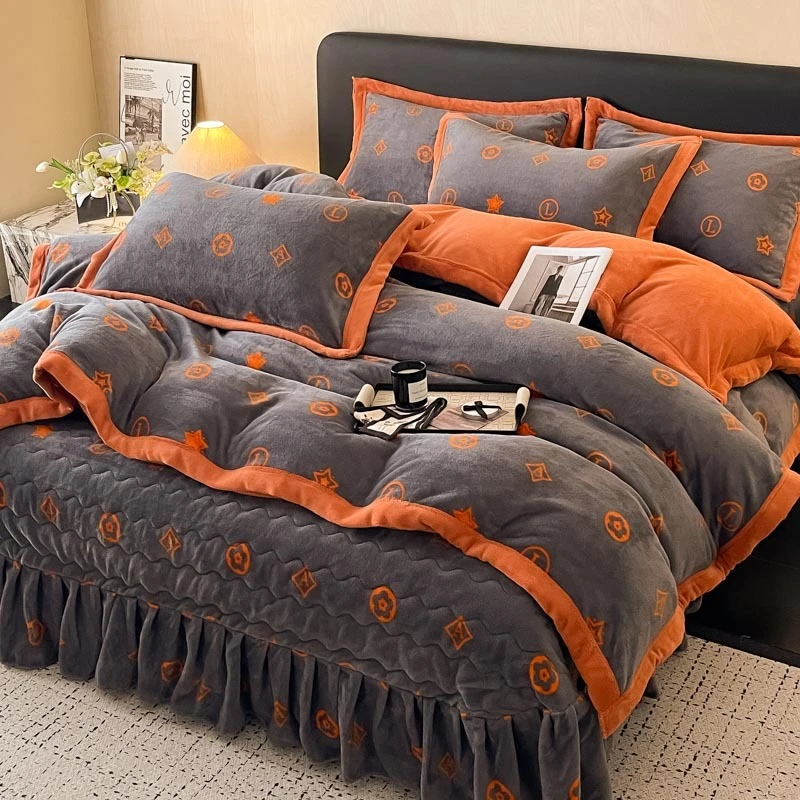 牛奶绒床盖款四件套双面绒被套三件套加厚保暖冬季法兰珊瑚绒床单