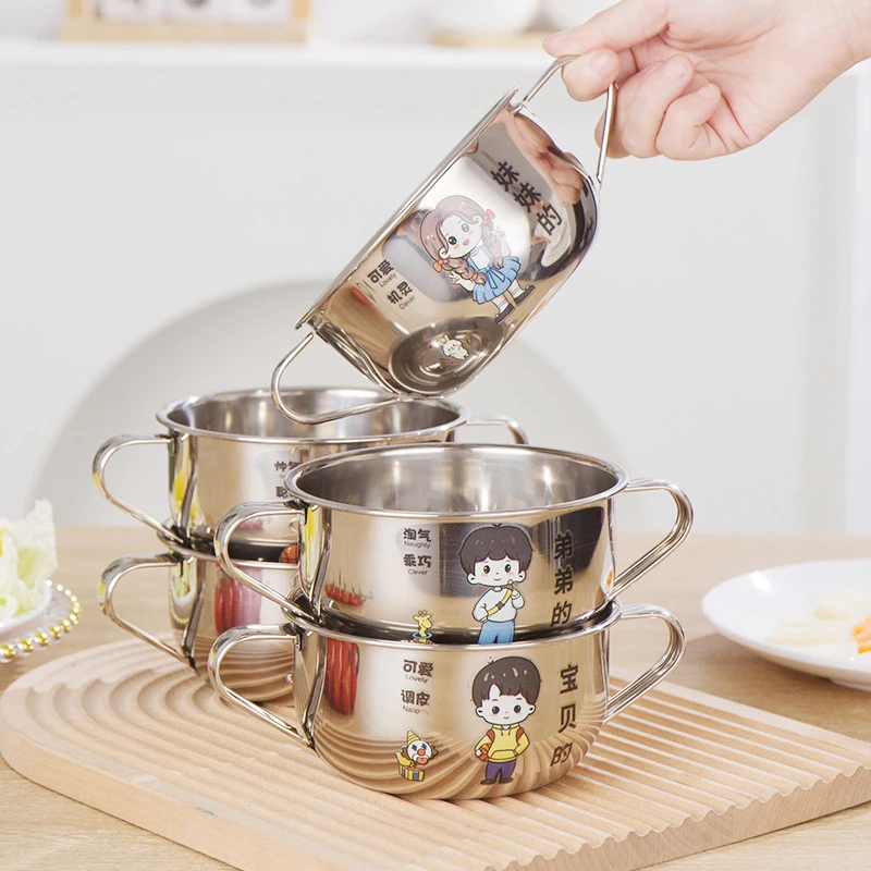 新款亲子304不锈钢双耳碗 儿童双柄碗家用小孩碗防摔碗防烫手柄碗